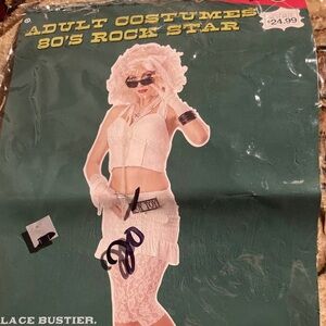 NOS target Ladies costume 80s rock star S Lace Bustier, Skirt, Leggings, Belt+
